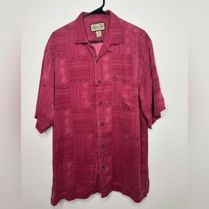 Jamaica Jaxx Silk Hawaiian Shirt Mens Medium Pink Jacquard Tropical Camp Shirt